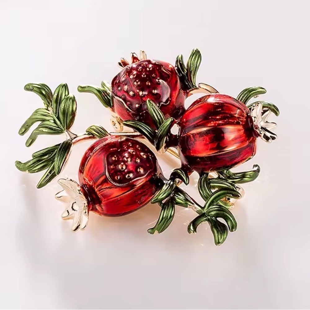 Red Pomegranate Gold Brooch
